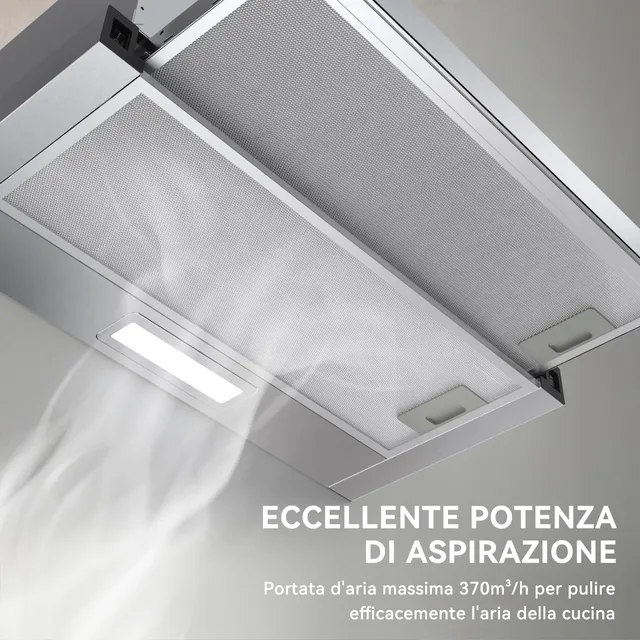 Hermitlux Cappa cucina soffitto 360m³ Cappa Aspirante 60 cm, Cappa da incasso /h, Luci LED, Evacuazi