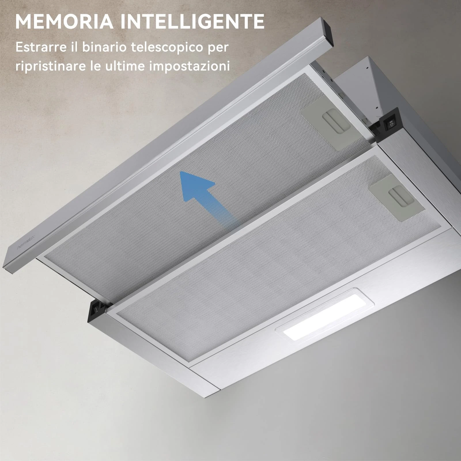 Hermitlux Cappa cucina soffitto 360m³ Cappa Aspirante 60 cm, Cappa da incasso /h, Luci LED, Evacuazi