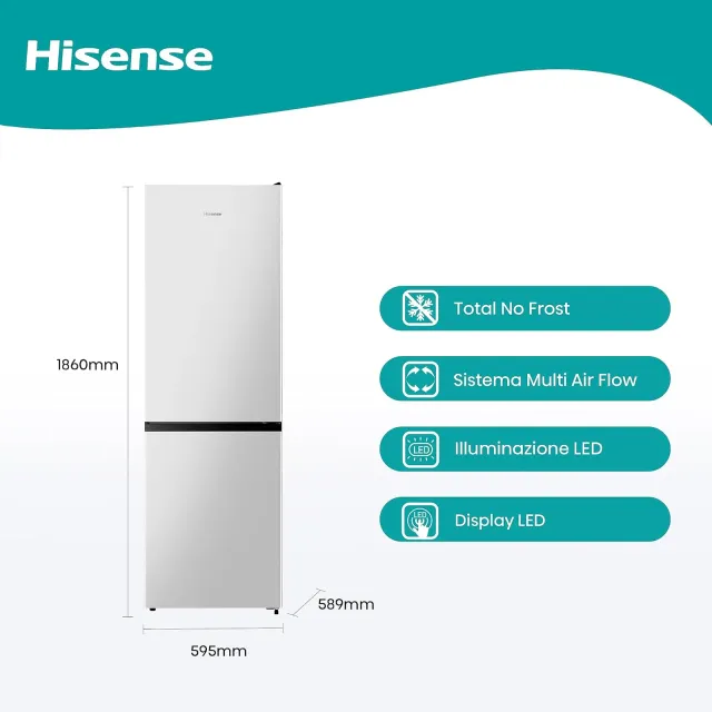 Hisense Frigorifero sottobase RB390N4AWE Frigorifero Combinato a libera installazione,Total No frost