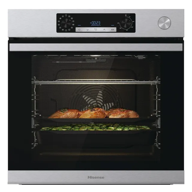 Hisense Forno incasso O66226AXS Forno Multifunzione Termoventilato, Cavità XXL 77 Litri, Pulizia Aqua Clean, 13 Funzioni, Cottura Combinata a Vapore, Funzione Pizza 300 °C, Inox