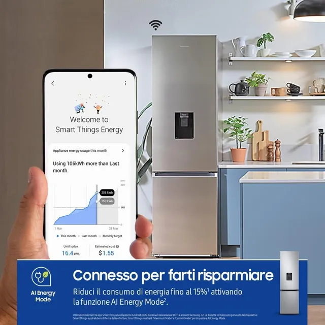 Samsung Frigorifero monoporta RB38C634DSA/EF Frigorifero Combinato EcoFlex AI con Dispenser dell'Acq