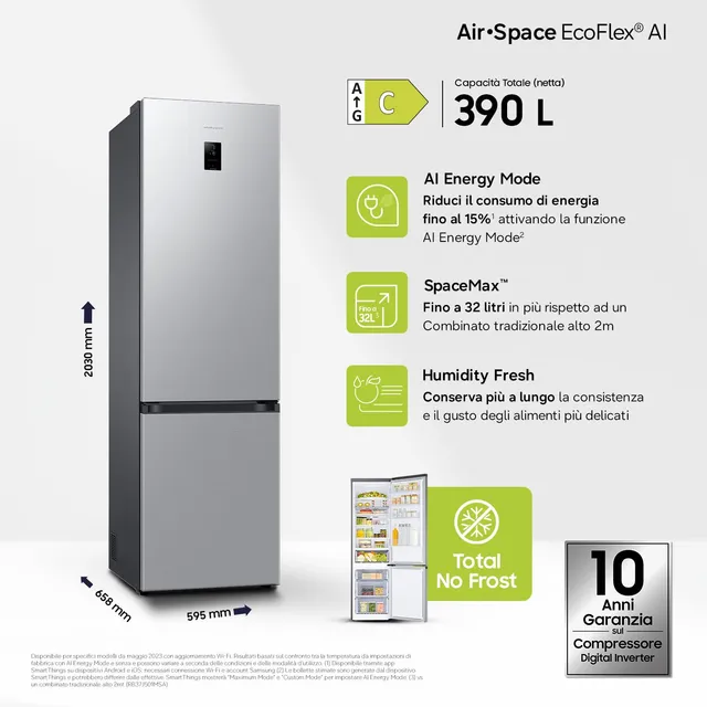 Samsung Frigorifero side by side RB38C672CSA/EF EcoFlex AI Frigorifero Combinato, WiFi, SpaceMax, To