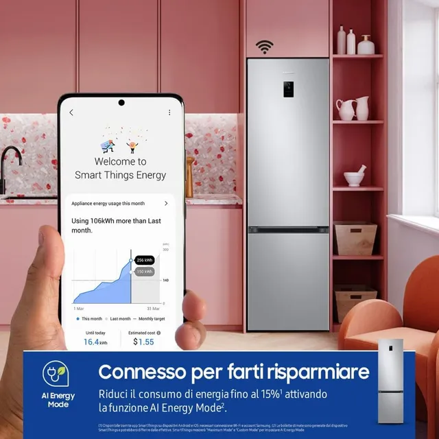 Samsung Frigorifero side by side RB38C672CSA/EF EcoFlex AI Frigorifero Combinato, WiFi, SpaceMax, To