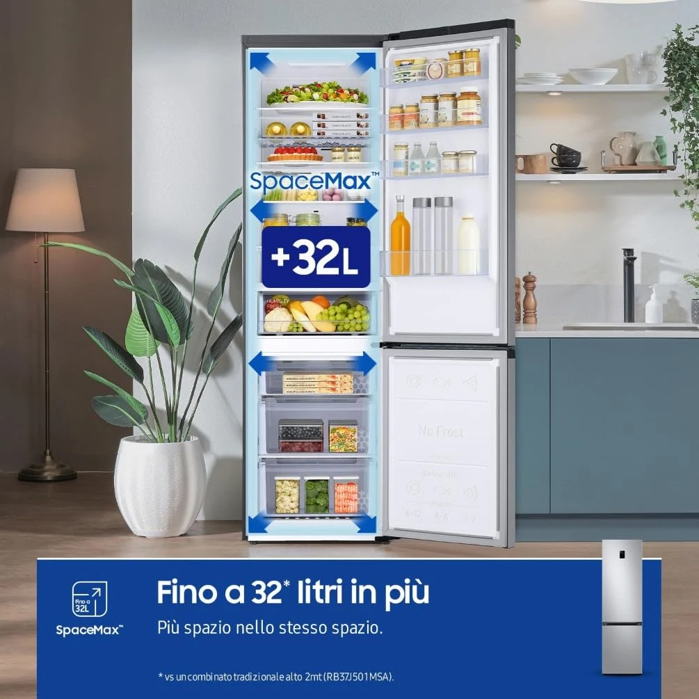 Samsung Frigorifero side by side RB38C672CSA/EF EcoFlex AI Frigorifero Combinato, WiFi, SpaceMax, To