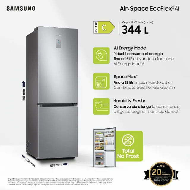 Samsung Frigorifero sottobase RB34C775CS9/EF EcoFlex AI Frigorifero Combinato, WiFi, SpaceMax, Total