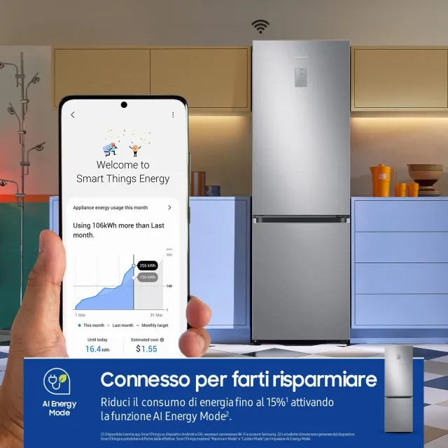 Samsung Frigorifero sottobase RB34C775CS9/EF EcoFlex AI Frigorifero Combinato, WiFi, SpaceMax, Total