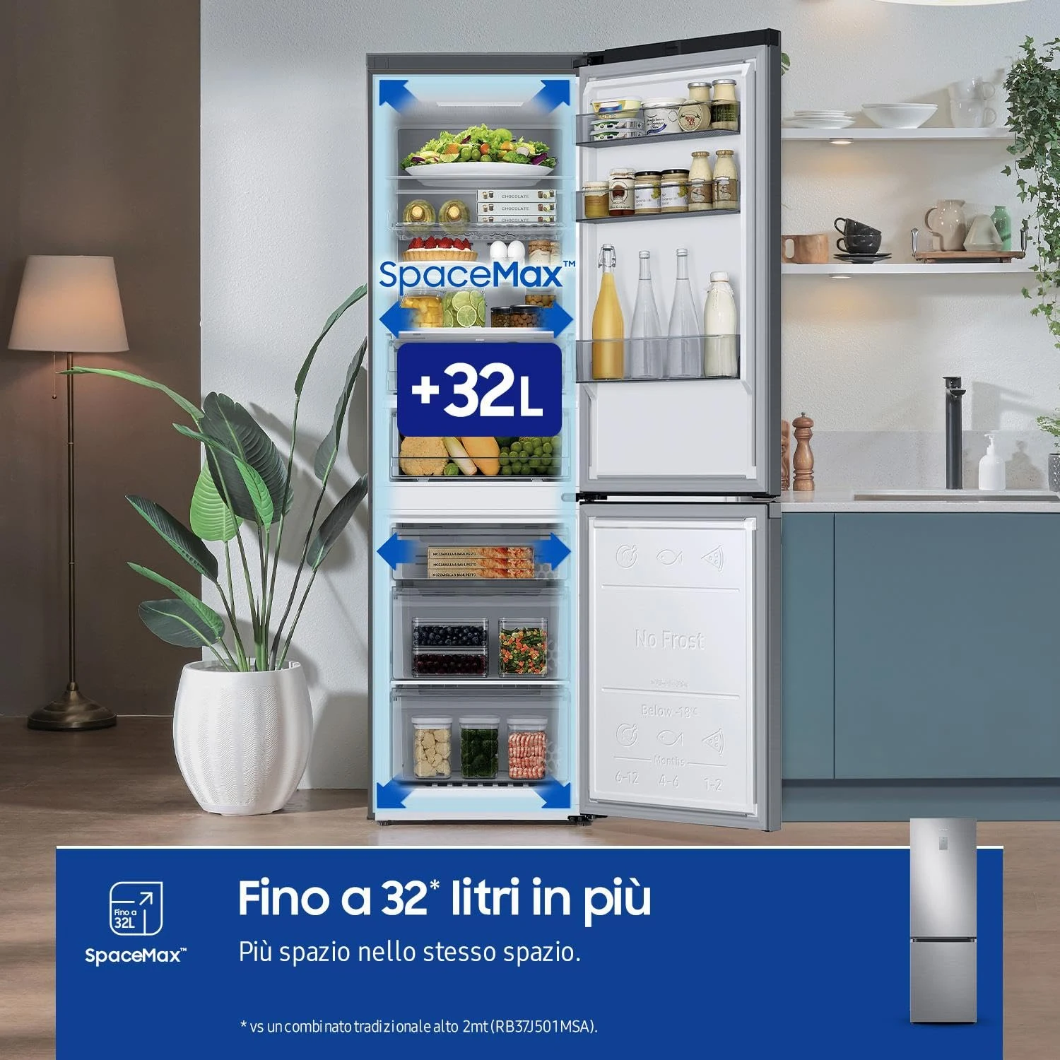 Samsung Frigorifero sottobase RB34C775CS9/EF EcoFlex AI Frigorifero Combinato, WiFi, SpaceMax, Total