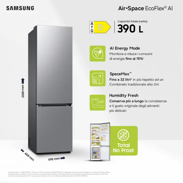 Samsung Frigorifero combinato RB38C600DSA/EF EcoFlex AI Frigorifero Combinato , Wifi, All-Around Coo