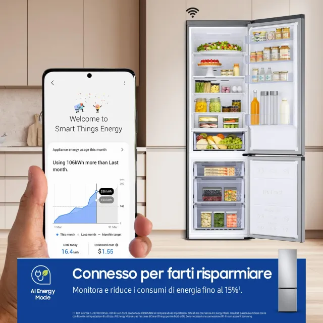 Samsung Frigorifero combinato RB38C600DSA/EF EcoFlex AI Frigorifero Combinato , Wifi, All-Around Coo