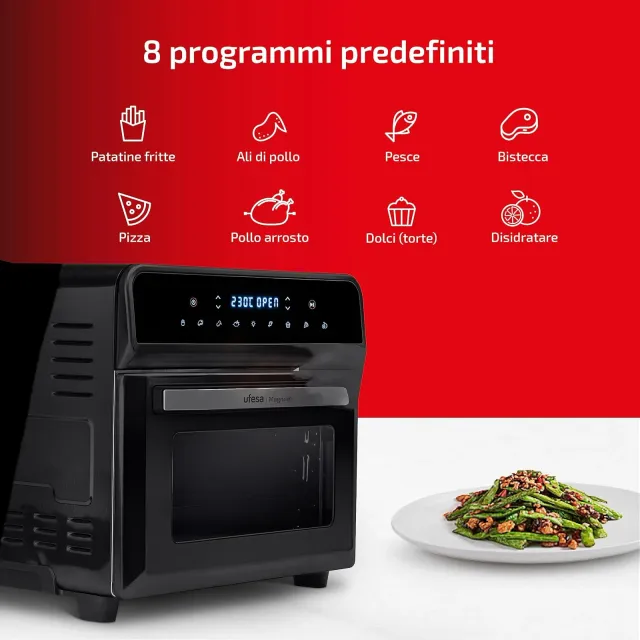 Ufesa Frullatore 230ºC Magnum Friggitrice ad Aria XXL, Air Fryer da 23 L, Doppia Resistenza, 8 Progr