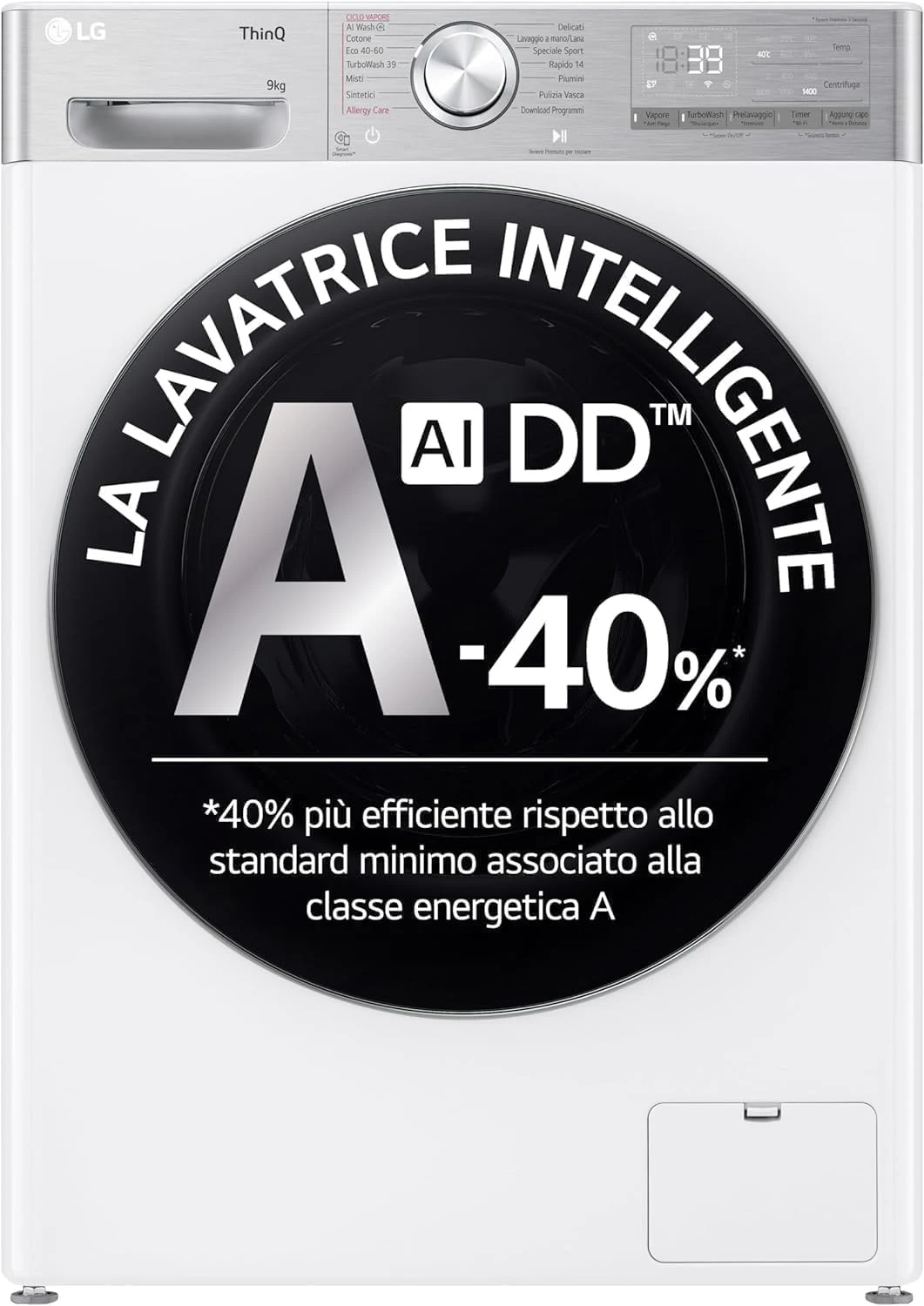LG Lavatrice carica alto F4R9009TPWC AI DD Lavatrice Classe A -40%, Carica Frontale Serie R9, Lavatrice 9kg, 1400 giri, AI Wash, TurboWash 360, Lavaggio a Vapore con antipiega, Wi-Fi, Libera instal