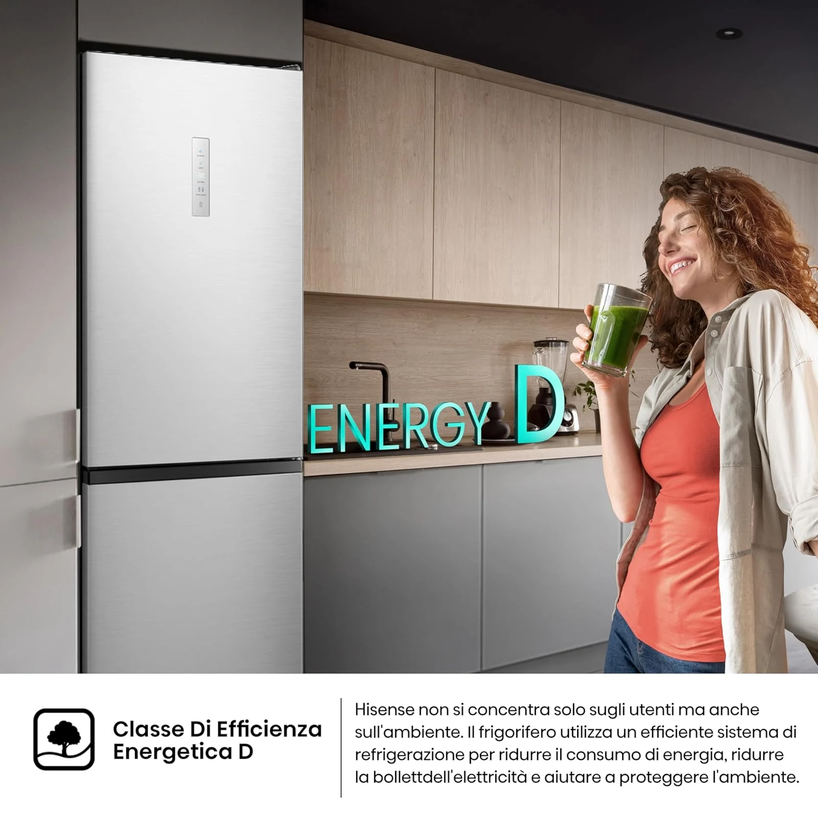 Hisense Frigorifero sottobase RB390N4CCD1 Frigorifero Combinato Total No Frost, Inox, 1.86x60cm, Cla