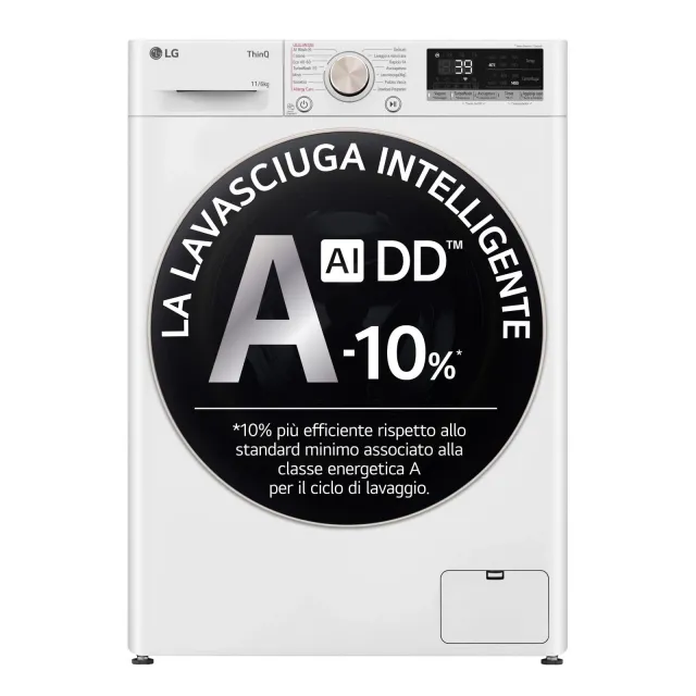 LG Lavasciuga incasso D4R7011TSWG AI DD Lavasciuga 11/6kg, Serie R7, Classe A-10%/D, Lavatrice Asciugatrice, 1400 Giri, TurboWash 360, Vapore, Allergy Care, Eco Hybrid, Wi-Fi, Bianca