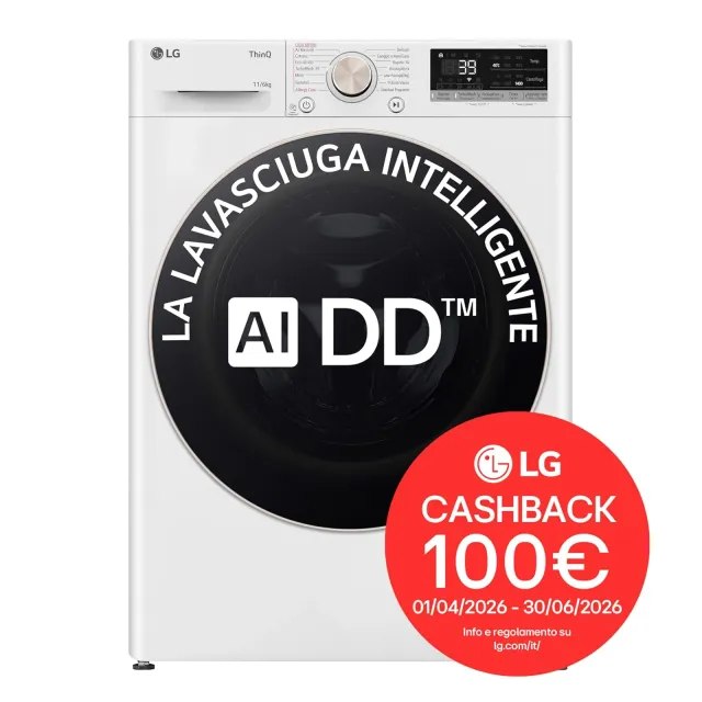 LG Lavasciuga incasso D4R7011TSWG AI DD Lavasciuga 11/6kg, Serie R7, Classe A-10%/D, Lavatrice Asciu