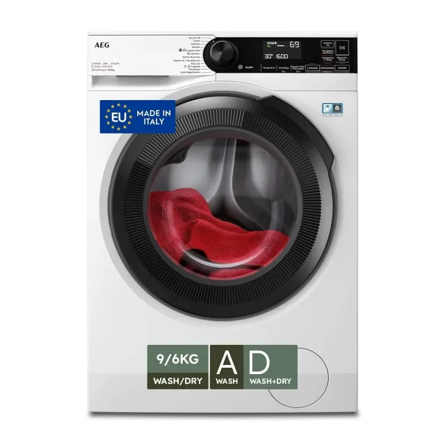 AEG Lavasciuga incasso LWR7D966OB Lavasciuga Serie 7000 ProSteam 9/6 kg, Vapore Refresh 25 min, SpecialCare Woolmark Blue, PreciseLoad, MixLoad 30°C 69 min, Care Drum, classe D, bianco