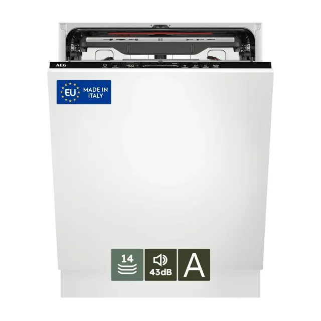 AEG Lavastoviglie incasso compatta FSE76727P Lavastoviglie Da Incasso 60 cm, Serie 7000, GlassCare, Lavastoviglie Integrata Totale, Classe A, 14 coperti, Vassoio MaxiFlex, Mulinello ProClean, Beam on Floor