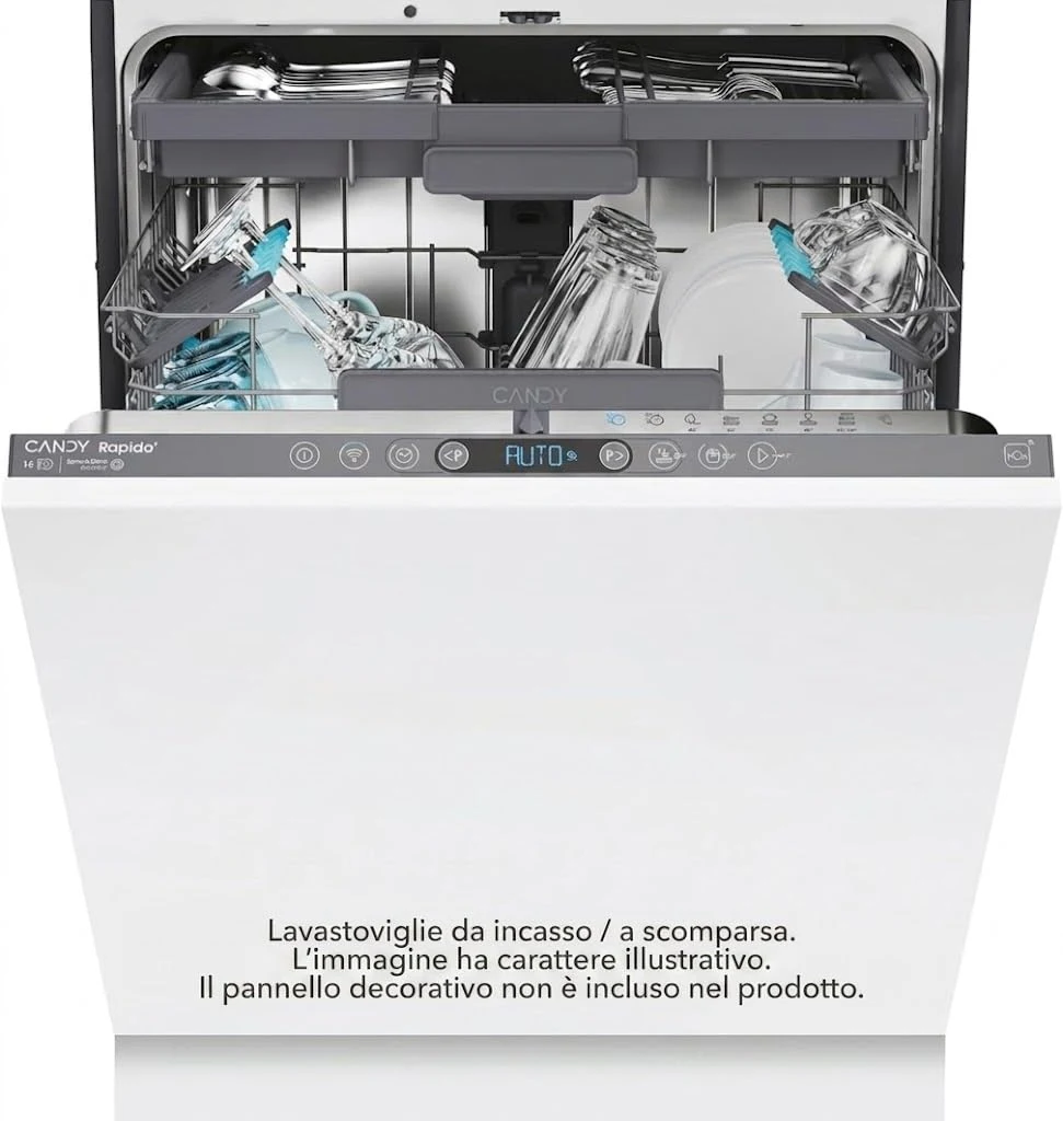 Candy Lavastoviglie integrata totale 4C6F0A Rapido’ Lavastoviglie da Incasso 14 Coperti, Classe C, Wi-Fi, Motore Speed-Drive Inverter, Apertura Automatica Porta, Programma Rapido 35 Min, 81,8 x 59,7 x 55,