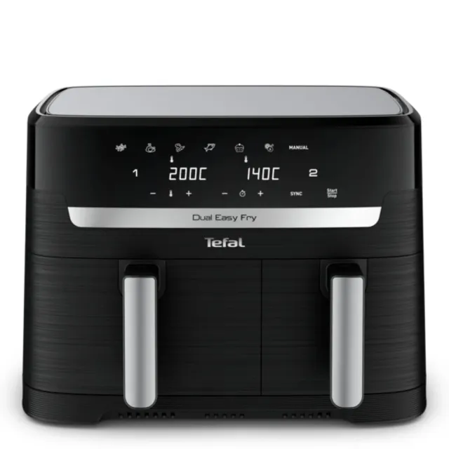 Tefal Friggitrice ad aria EY901810 Friggitrice ad aria a doppia camera Dual Easy Fry | Capacità 5,2/3,1 L | Due cassetti indipendenti | 7 programmi automatici | Risparmio energetico | Nero