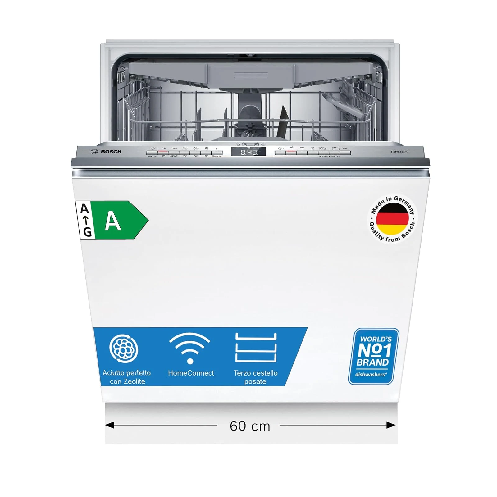 Bosch Lavastoviglie integrata totale SMV6YCX02E Serie 6, Lavastoviglie Smart da incasso a scomparsa totale, Cestelli adattabili, Asciugatura con Zeolite, Indicatore lavaggio a pavimento, Acciaio a ridotte emi