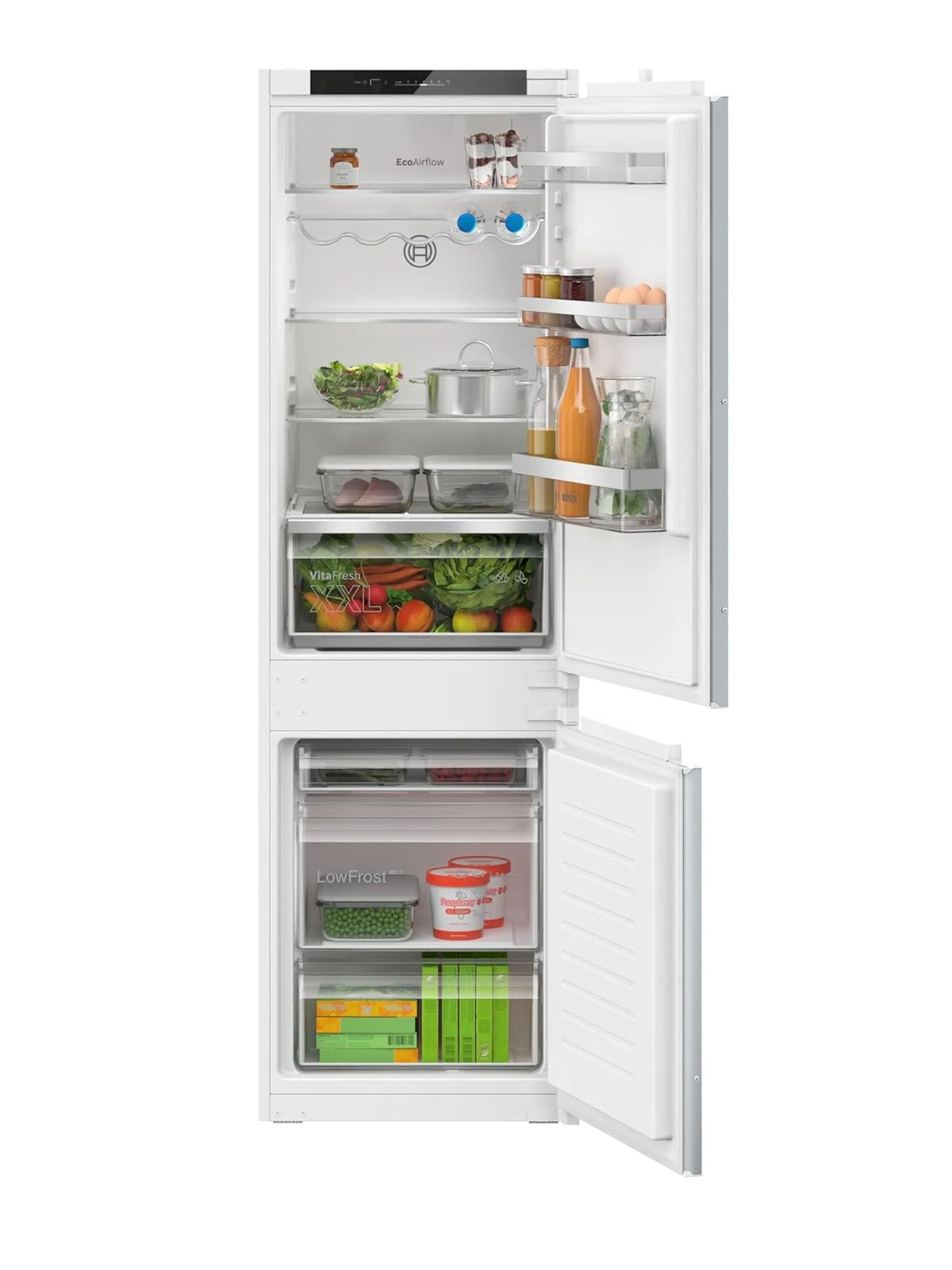 Bosch Frigorifero incasso combinato KIV865SE0 Serie 2, Frigorifero combinato integrabile, Low Frost, Tecnologia Inverter Intelligente, Multi BOX XXL, 177,2 x 54,1 cm, cerniere a scorrimento