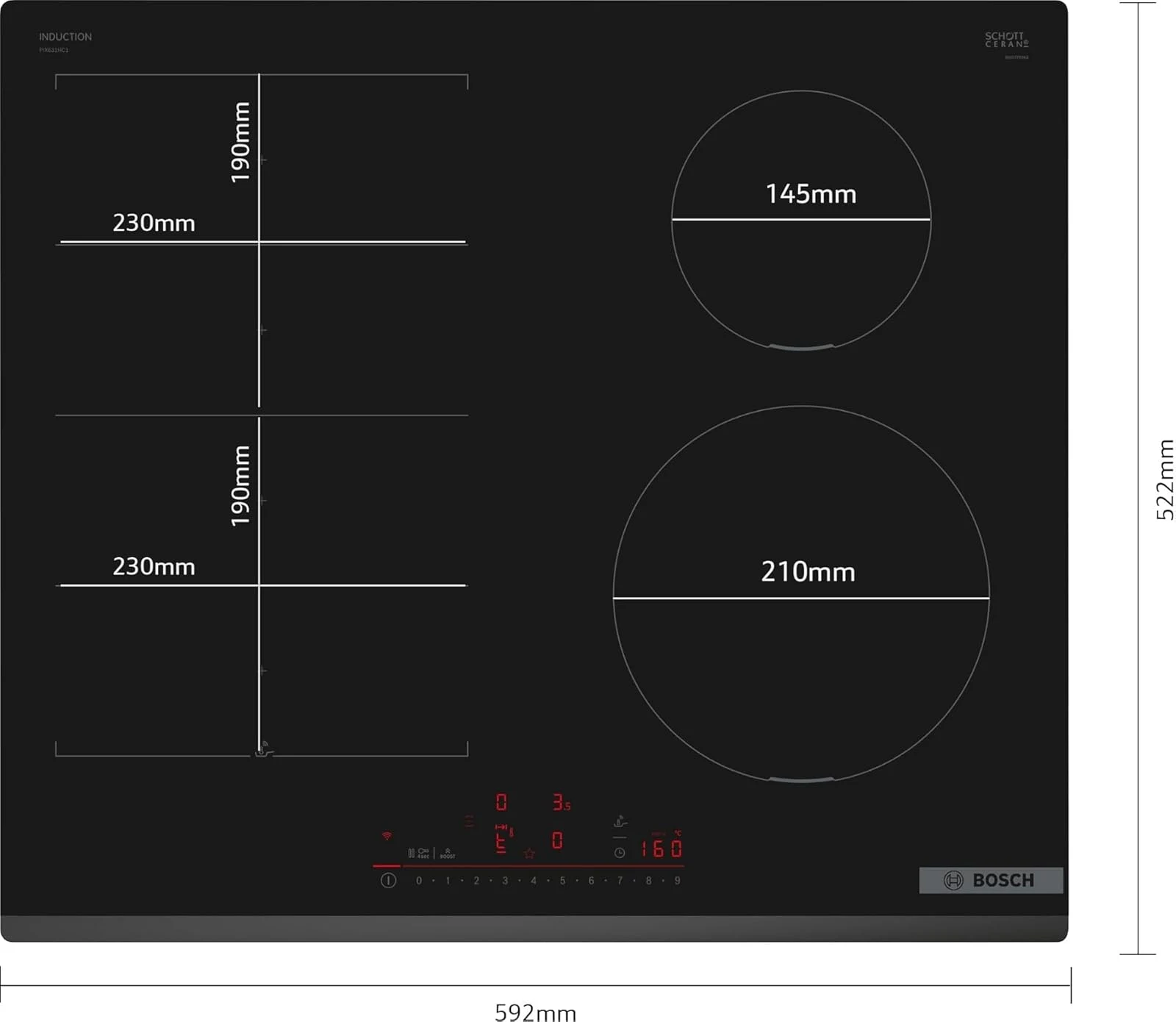 Bosch Piano cottura con cappa integrata PIX631HC1E Serie 6, Piano Cottura a Induzione, FlexInduction