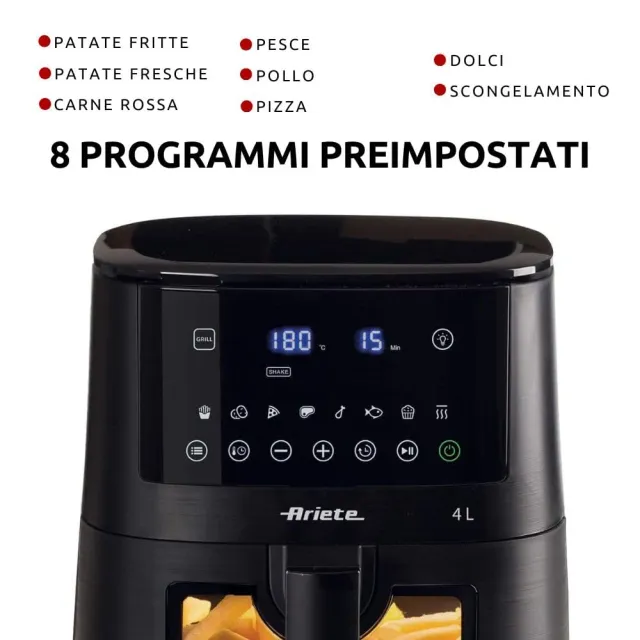 Ariete Ventilatore 4633 Friggitrice ad aria 4L, 1400W, Capacità 4L, 9 programmi, Funzione Shake e Gr