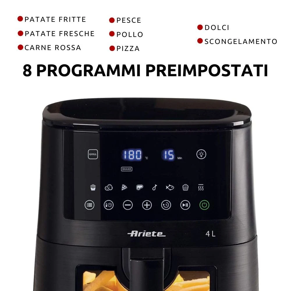 Ariete Ventilatore 4633 Friggitrice ad aria 4L, 1400W, Capacità 4L, 9 programmi, Funzione Shake e Gr