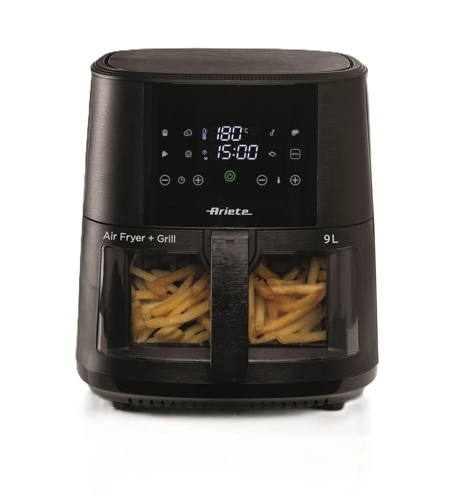 Ariete Friggitrice ad aria 4630 Friggitrice ad aria 9L, 1500 W, Capacità 9L, Capacità di cottura 2,5kg, 8 programmi preimpostati, Temperatura fino a 200°, Cestello trasparente, BPA Free, Nero