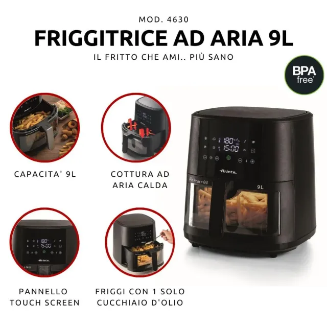 Ariete Aspirapolvere cordless 4630 Friggitrice ad aria 9L, 1500 W, Capacità 9L, Capacità di cottura 
