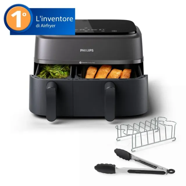 Philips Aspirapolvere cordless 3000 Airfryer Serie con doppio cestello - Friggitrice ad aria da 9L, 