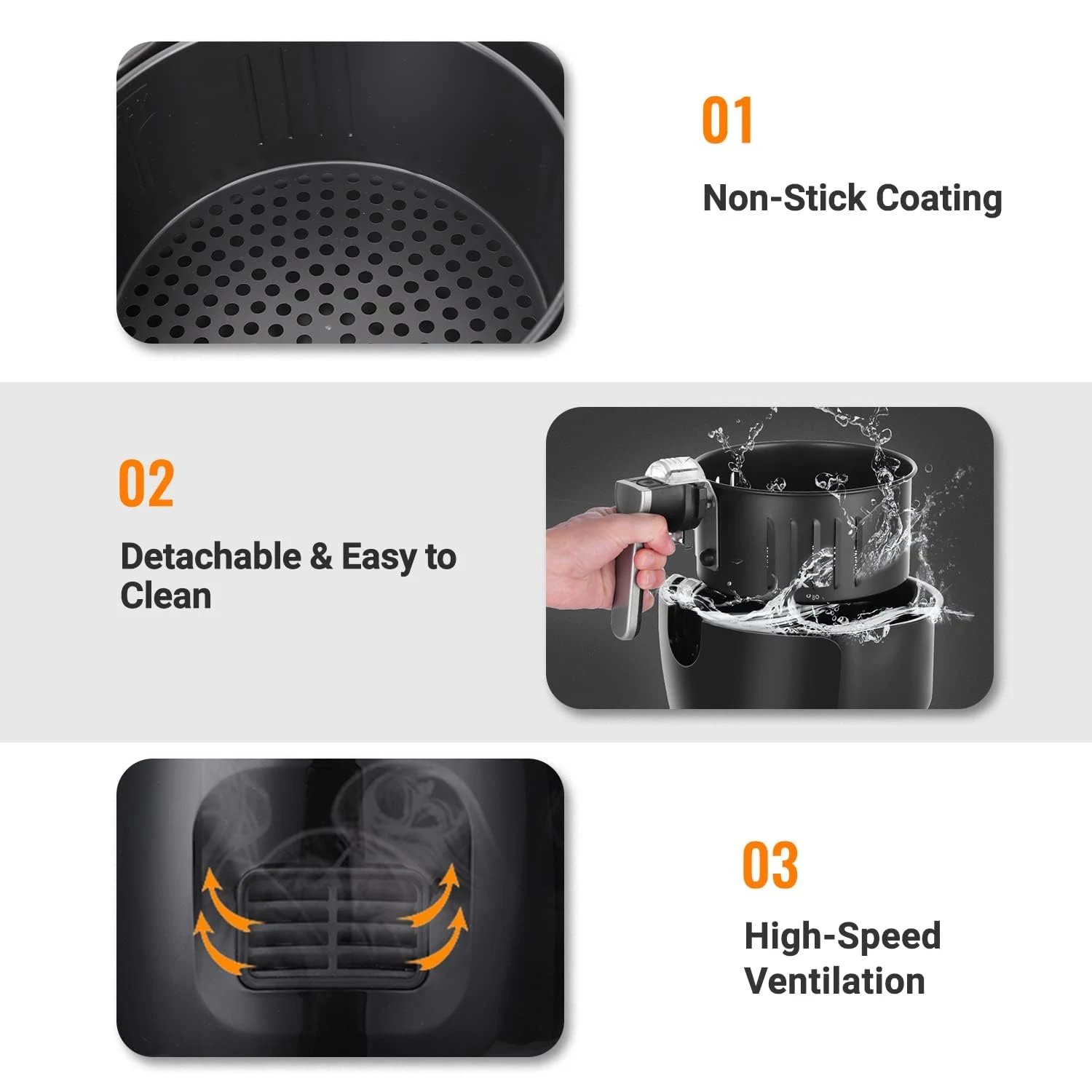Vpcok Ventilatore Multifunzione1500 Direct Friggitrice ad Aria Calda 3.5 L con LED Touch Screen 6 Di