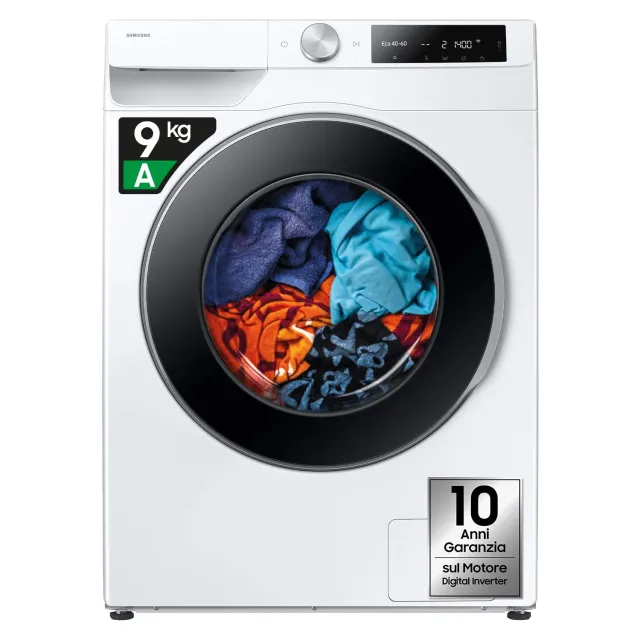 Samsung Lavatrice carica frontale WW90DG6U25LE/U3 Lavatrice AI Control Libera installazione, 9 Kg, 1400 RPM, Wifi, Ecolavaggio Rapido 39', Vapore, Carica Frontale, 60l x 85h x 55p cm