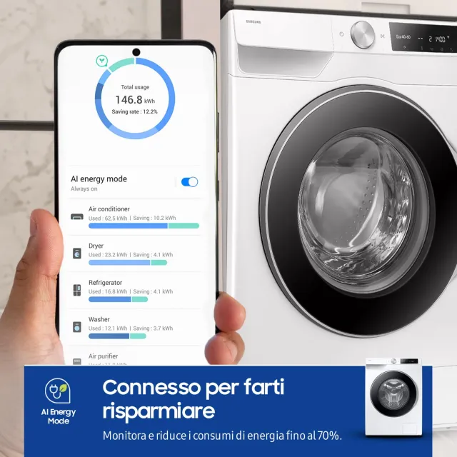 Samsung Lavatrice carica frontale WW90DG6U25LE/U3 Lavatrice AI Control Libera installazione, 9 Kg, 1