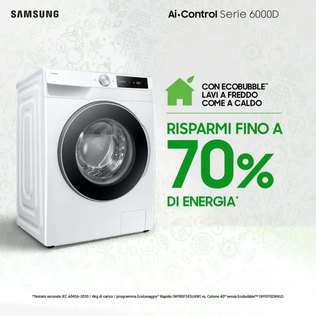 Samsung Lavatrice carica frontale WW90DG6U25LE/U3 Lavatrice AI Control Libera installazione, 9 Kg, 1