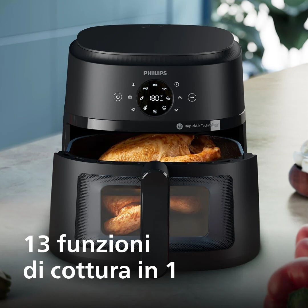 Philips Macchina caffè 2000 Airfryer Serie – Friggitrice 6,2L Con Finestrella di cottura, RapidAir,
