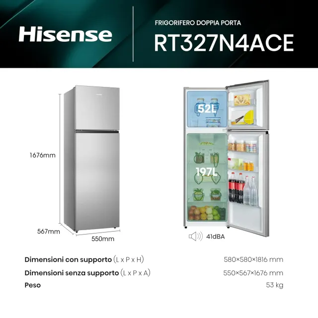 Hisense Frigorifero french door RT327N4ACE Frigorifero Doppia Porta a libera installazione Total No 