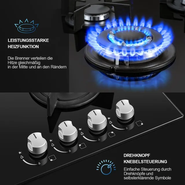 Top Piano cottura induzione 220-240V TopStrong Piano Cottura 4 Fuochi Gas, Piano Cottura Gas Vetro I