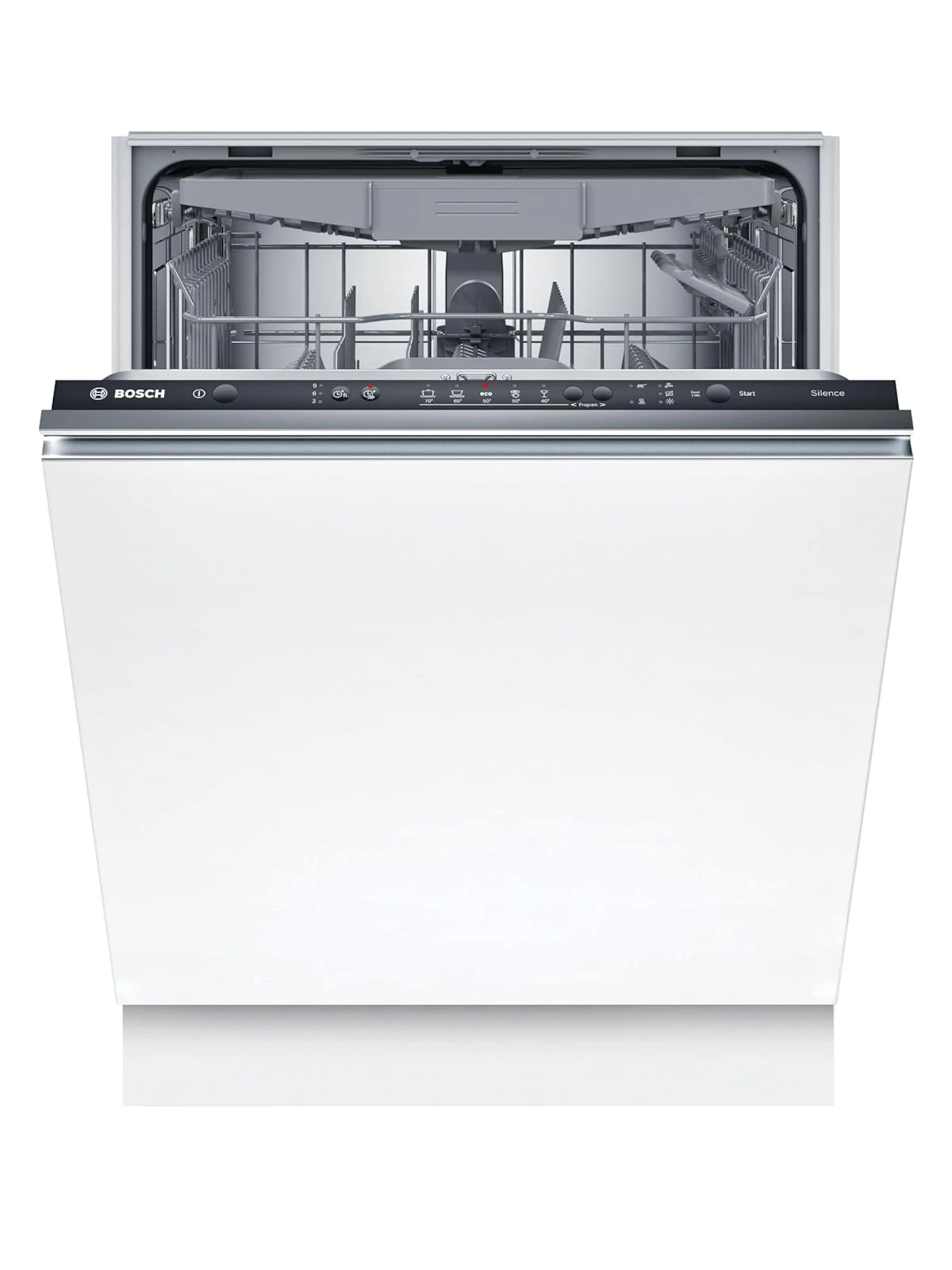 Bosch Lavastoviglie integrata parziale SMV25EX02E Serie 2, Lavastoviglie da incasso a scomparsa totale, InfoLight: Indicatore LED avanzamento programma, 3 cestello, EcoDosage, AquaStop, 60 cm