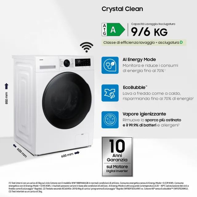 Samsung Lavasciuga incasso WD90DG5B15BEET 9+6 Lavasciuga Crystal WiFi WD90DG5B15BEET, 9+6 kg, Wifi, 
