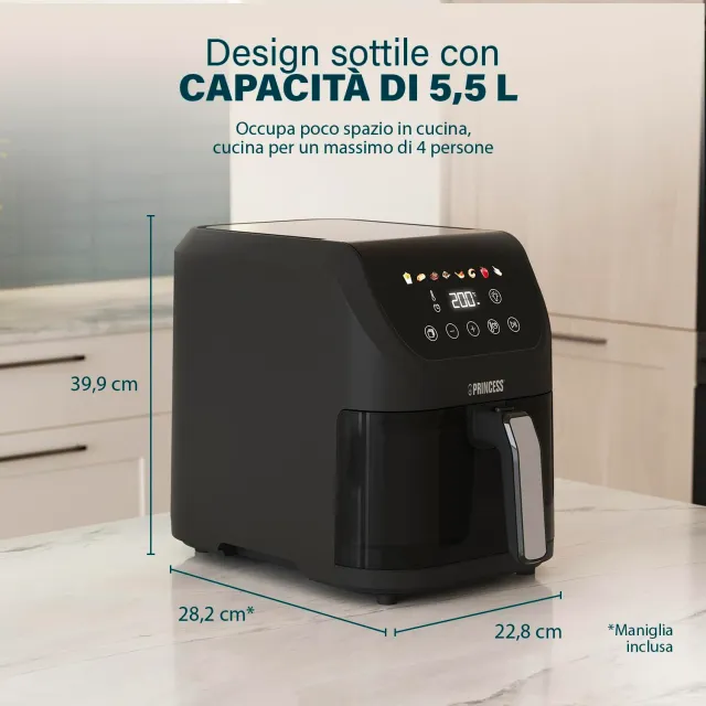 Princess Deumidificatore 5,5 L Slim Airfryer - 1500 W - silenzioso (55 db) - salvaspazio - Senza oli