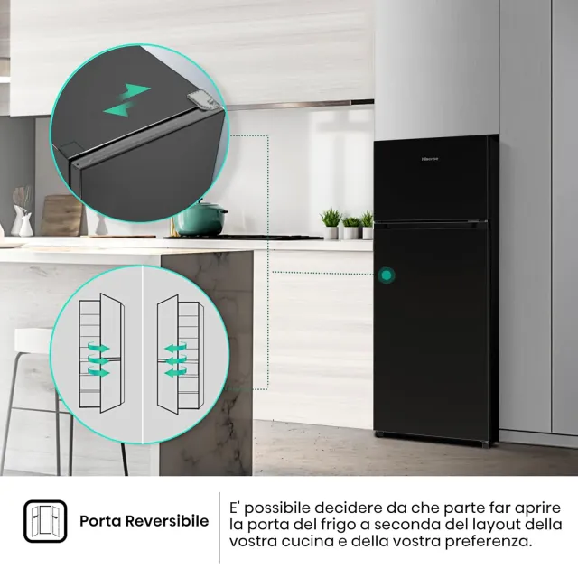 Hisense Frigorifero sottobase RT267D4ABE Frigorifero Doppia Porta, Capacità netta 206 L, Nero, Illum