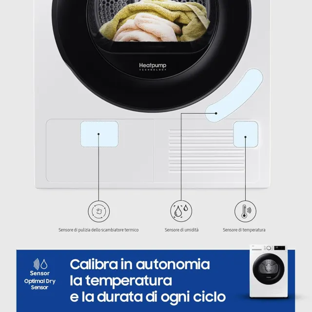 Samsung Asciugatrice DV90CGC0A0AEET 9 Asciugatrice Crystal EcoDry Kg, Pompa di Calore, Wifi, Sensore