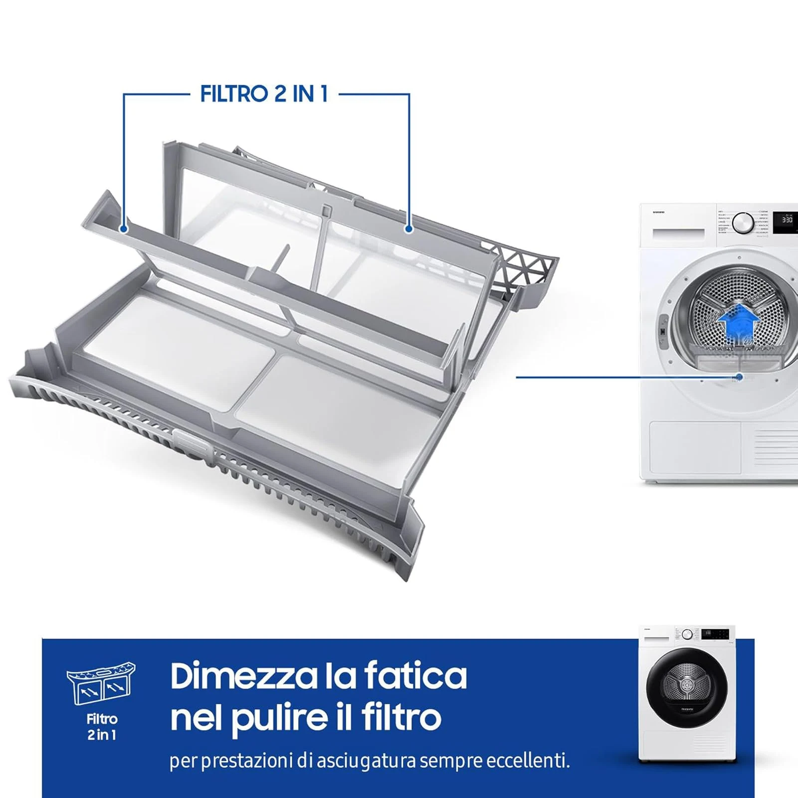 Samsung Asciugatrice DV90CGC0A0AEET 9 Asciugatrice Crystal EcoDry Kg, Pompa di Calore, Wifi, Sensore