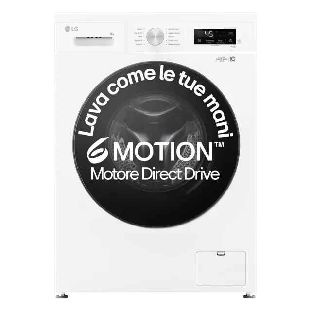 LG Lavatrice incasso F4NX1009NWB Lavatrice 9 kg a Carica Frontale Serie X1, Classe A, 1400 giri, Wi-Fi, 6 Motion Direct Drive, Lavaggio a Vapore Allergy Care, Libera installazione, Essence Whit