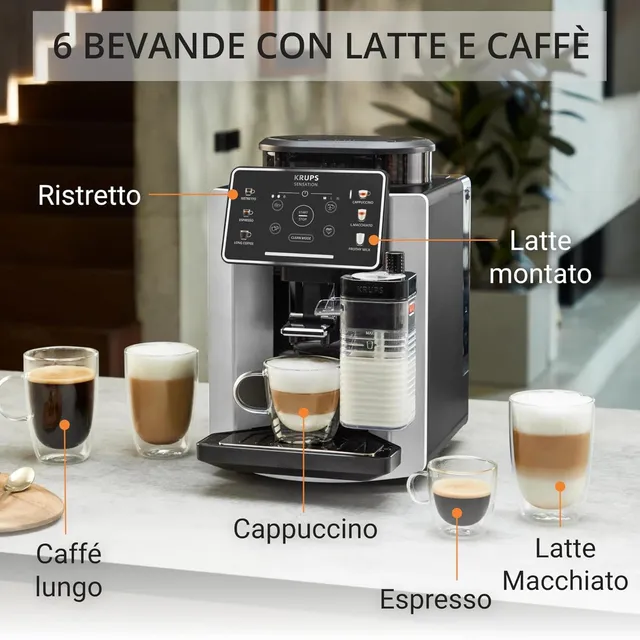 Krups Macchina caffè EA912E Sensation Milk M50, Macchina Caffè Chicchi con Touch Screen Intuitivo, T