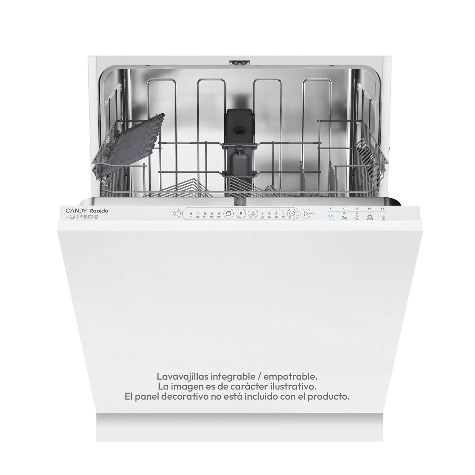 Candy Lavastoviglie 3E53E0W Rapidò CI - Lavastoviglie integrata, 60 cm, 13 servizi, digitale, 53 dB, 5 programmi, motore inverter, indicatore fine ciclo, avvio differenziato 3-6-9 ore