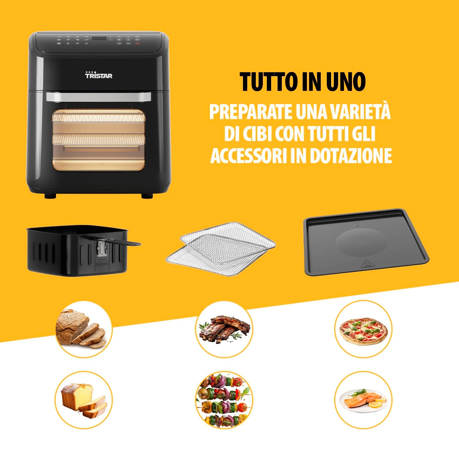 Tristar Ventilatore 12 L Friggitrice ad Aria con Funzione Mini Forno, Airfryer 2 in 1 Ventilato, 12 