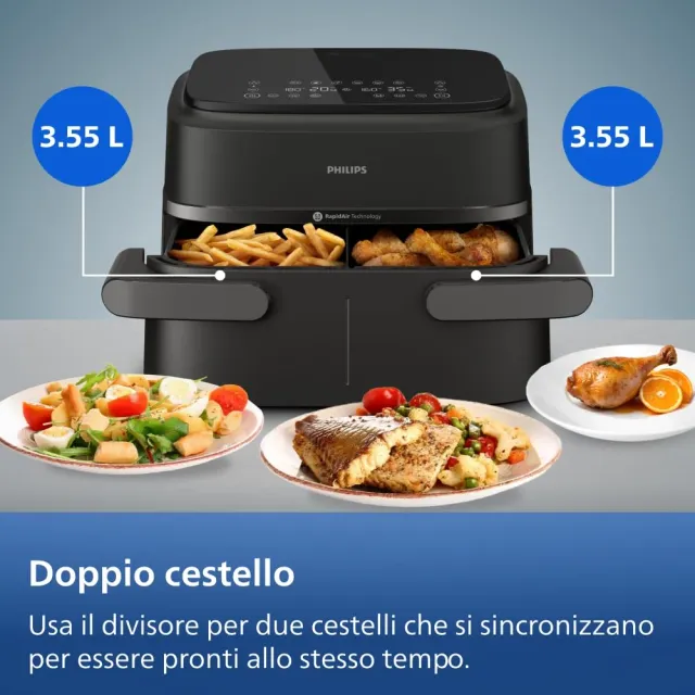 Philips Ventilatore 1000 Airfryer Serie , Friggitrice ad aria con singolo/doppio cestello flexi da 7