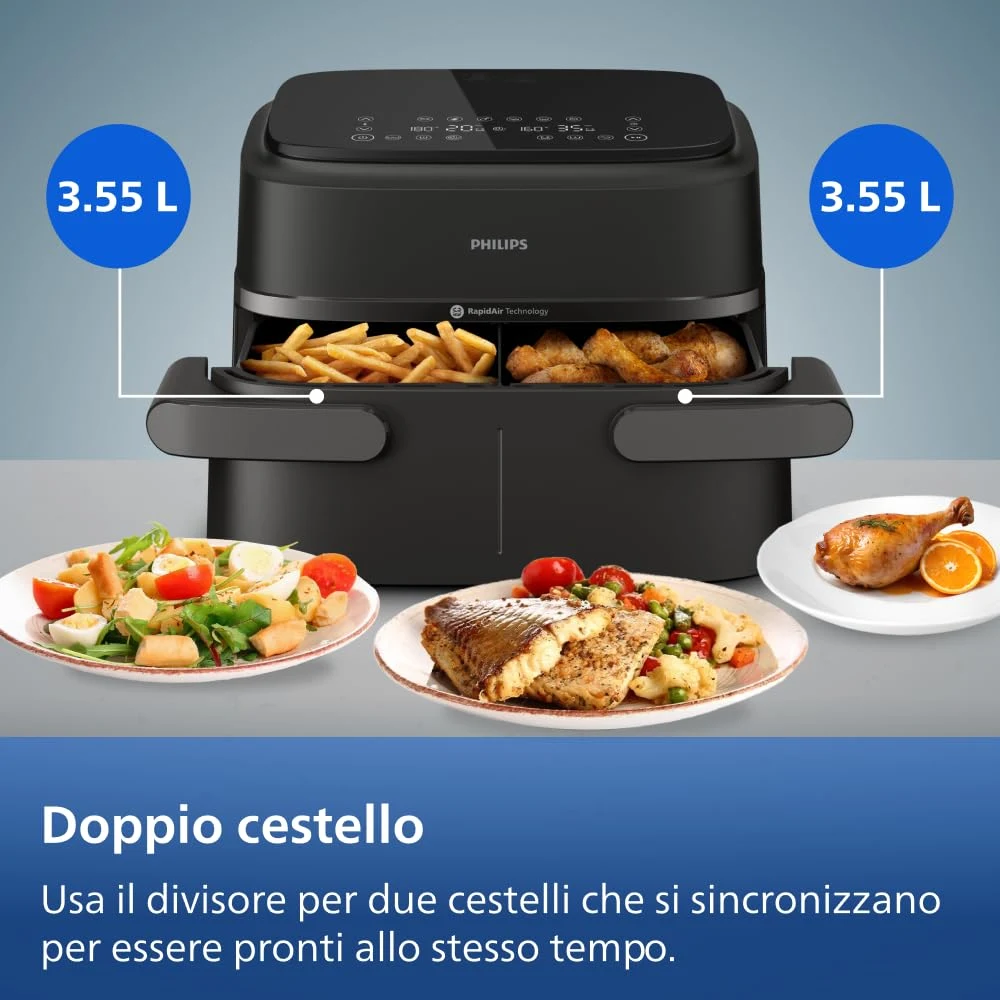 Philips Ventilatore 1000 Airfryer Serie , Friggitrice ad aria con singolo/doppio cestello flexi da 7