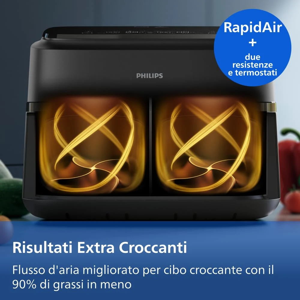 Philips Ventilatore 1000 Airfryer Serie , Friggitrice ad aria con singolo/doppio cestello flexi da 7